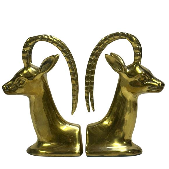 Solid Brass Vintage Korea 'Antelope' 'Gazelle' Head Heavy 7.5" Bookends-Set of 2 - Picture 1 of 6